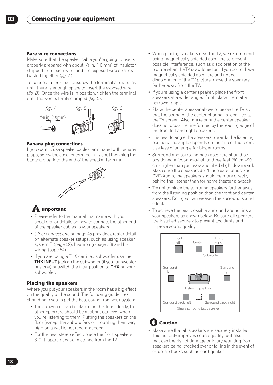 Connecting your equipment 03, Placing the speakers | Pioneer VSX-72TXV User Manual | Page 18 / 88