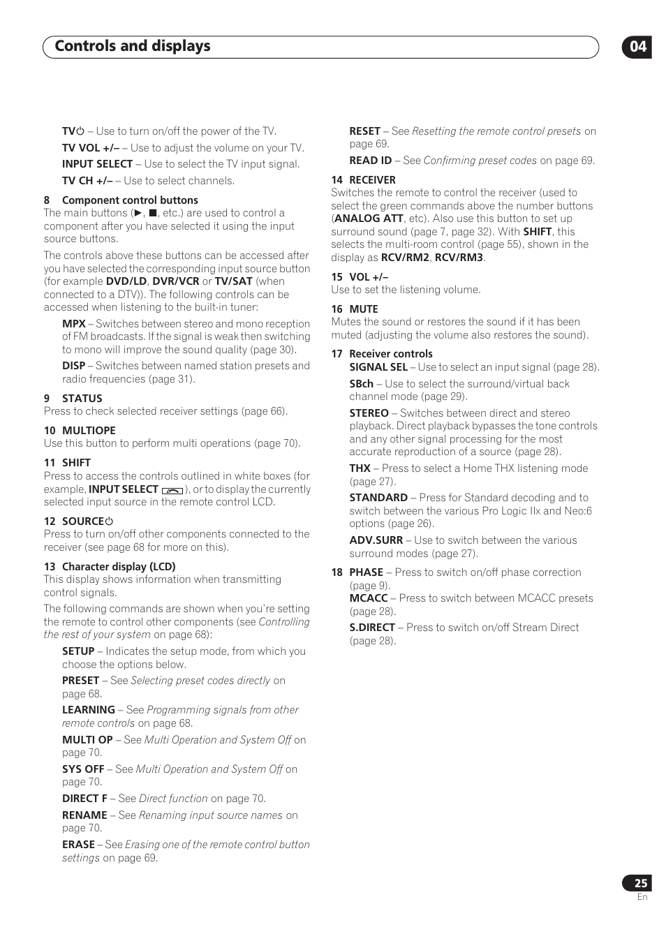 Controls and displays 04 | Pioneer VSX-72TXV User Manual | Page 25 / 88