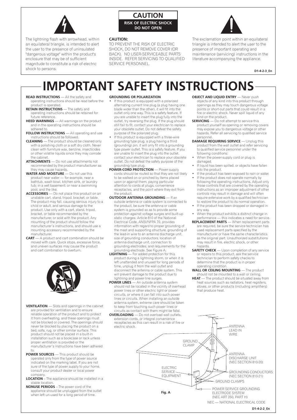 Important safety instructions, Caution | Pioneer VSX-72TXV User Manual | Page 3 / 88