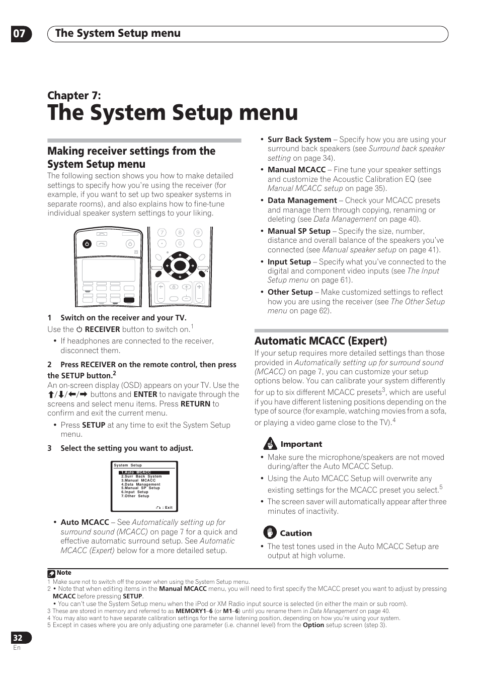 The system setup menu, The system setup menu 07, Chapter 7 | Automatic mcacc (expert) | Pioneer VSX-72TXV User Manual | Page 32 / 88