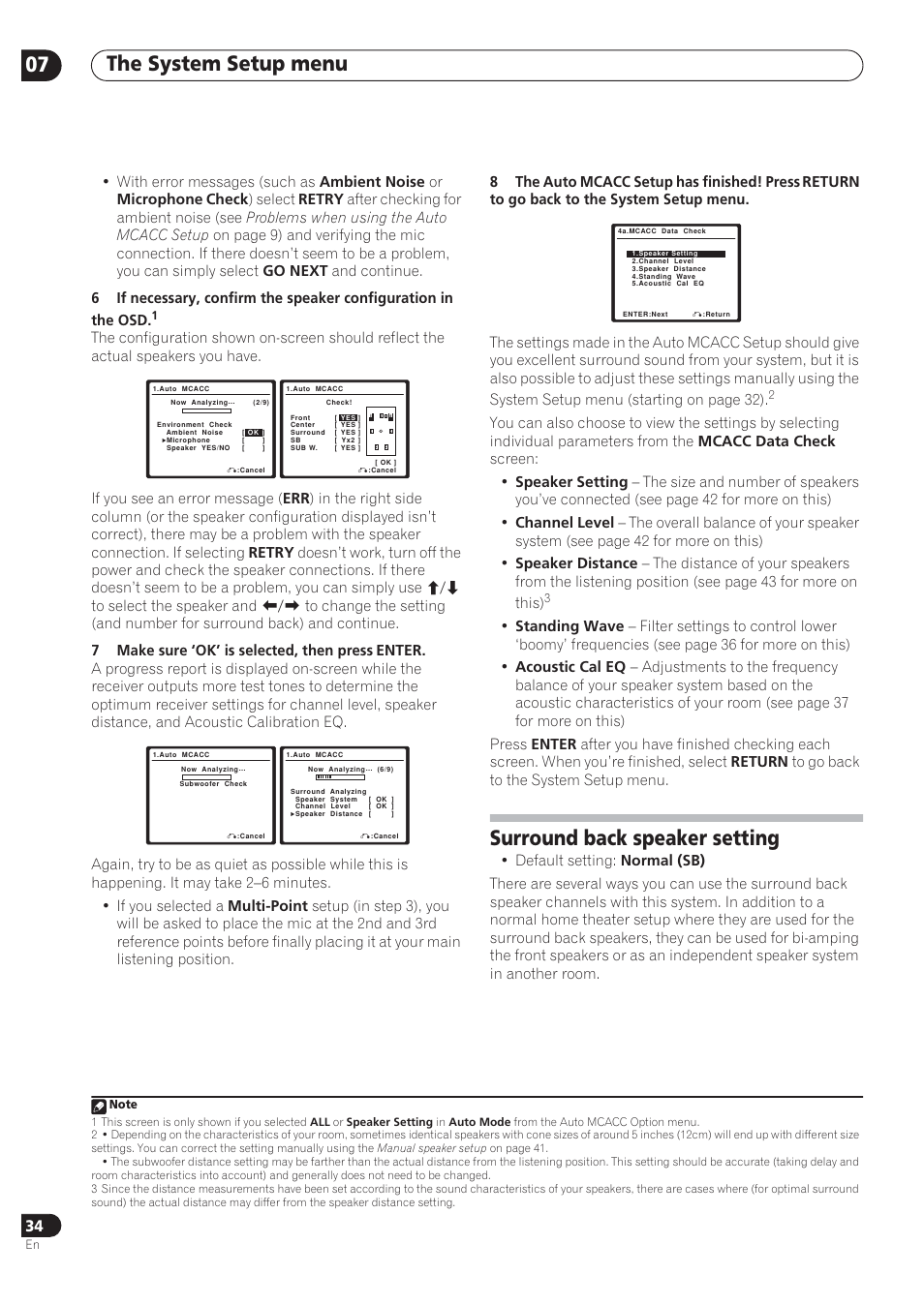 The system setup menu 07, Surround back speaker setting | Pioneer VSX-72TXV User Manual | Page 34 / 88