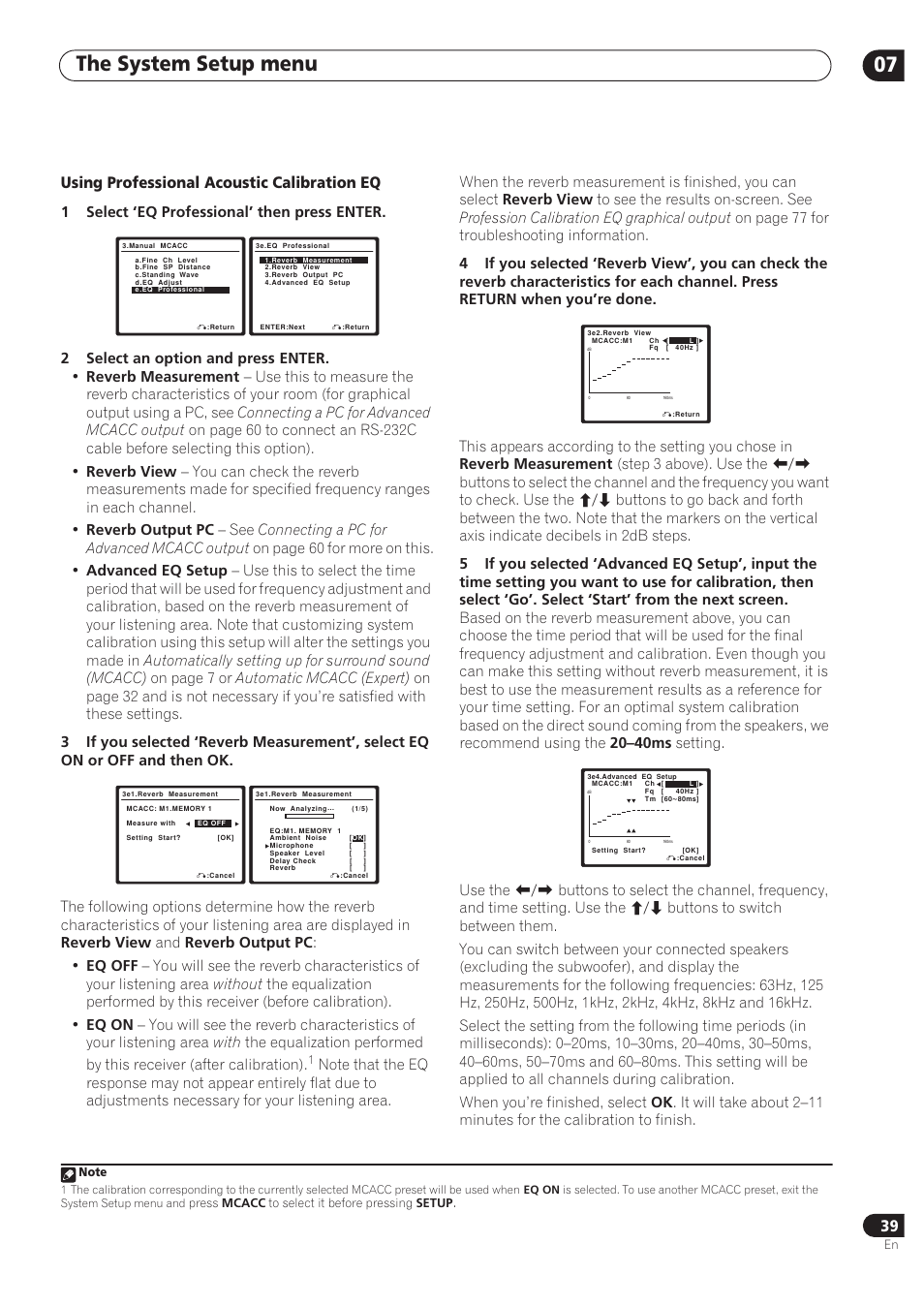 The system setup menu 07, Using professional acoustic calibration eq | Pioneer VSX-72TXV User Manual | Page 39 / 88