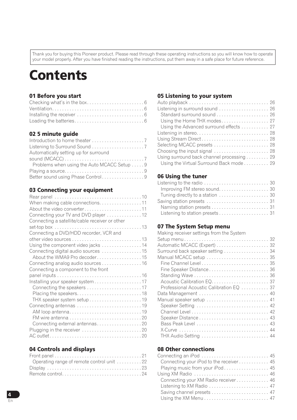 Pioneer VSX-72TXV User Manual | Page 4 / 88