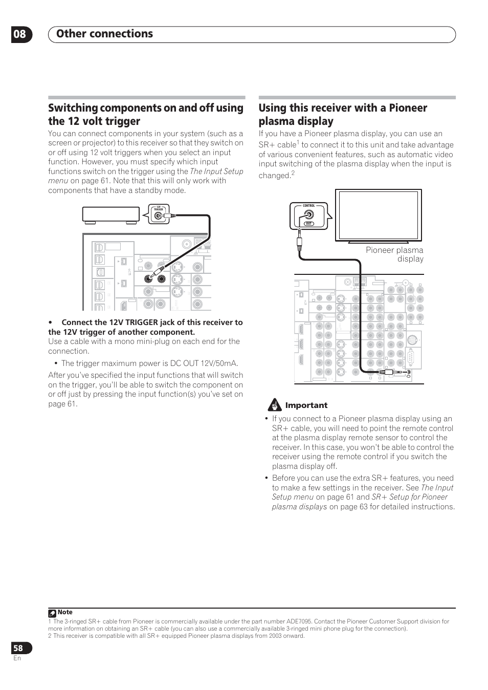 Other connections 08, Using this receiver with a pioneer plasma display, Pioneer plasma display | Pioneer VSX-72TXV User Manual | Page 58 / 88