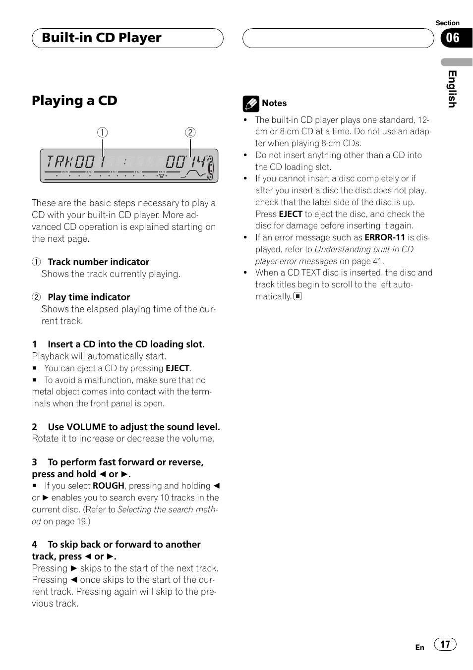 Built-in cdplayer playing a cd 17, Playing a cd, Built-in cd player | Pioneer DEH-P4800MP User Manual | Page 17 / 104
