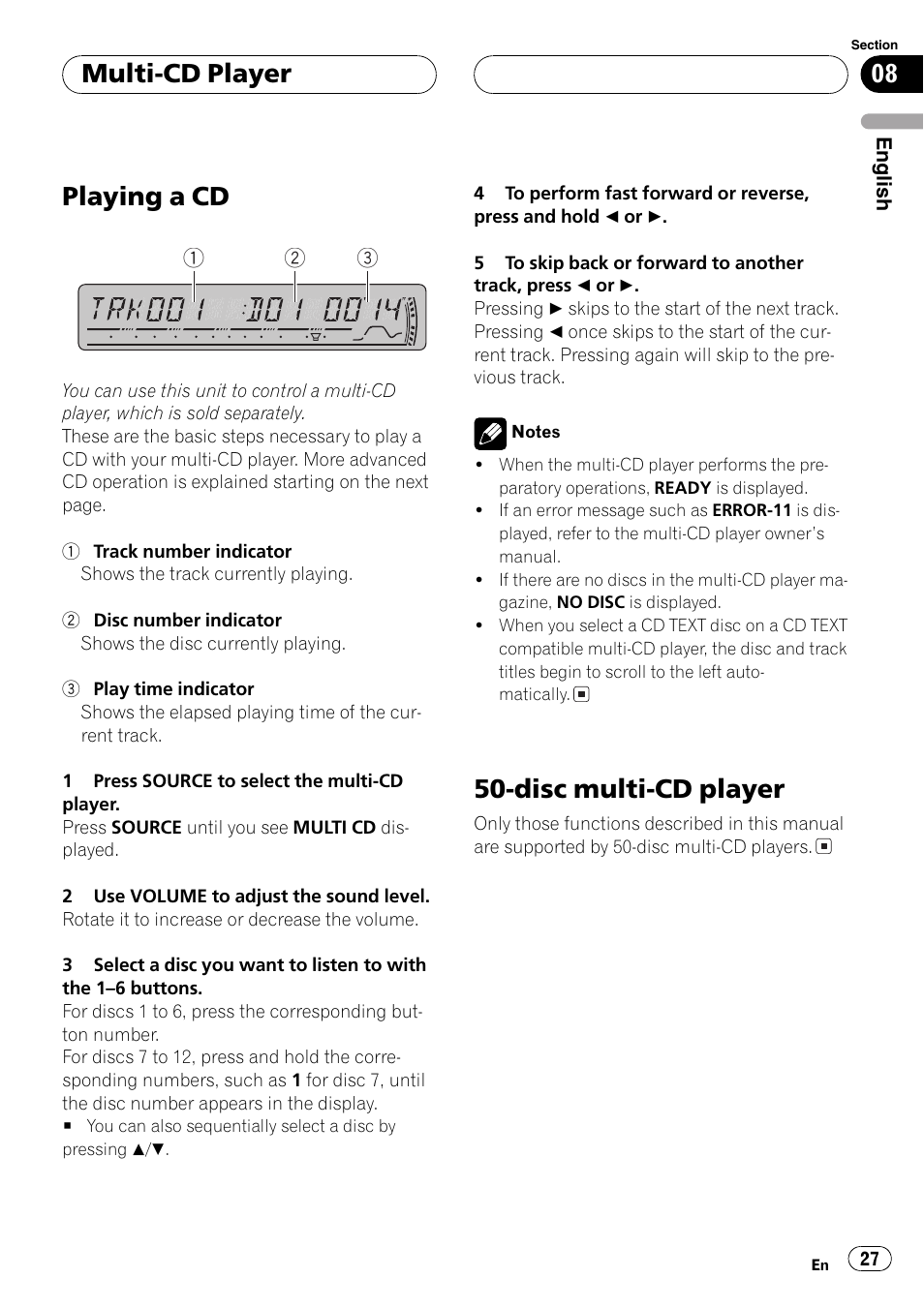 Playing a cd, Disc multi-cd player, Multi-cd player | Pioneer DEH-P4800MP User Manual | Page 27 / 104