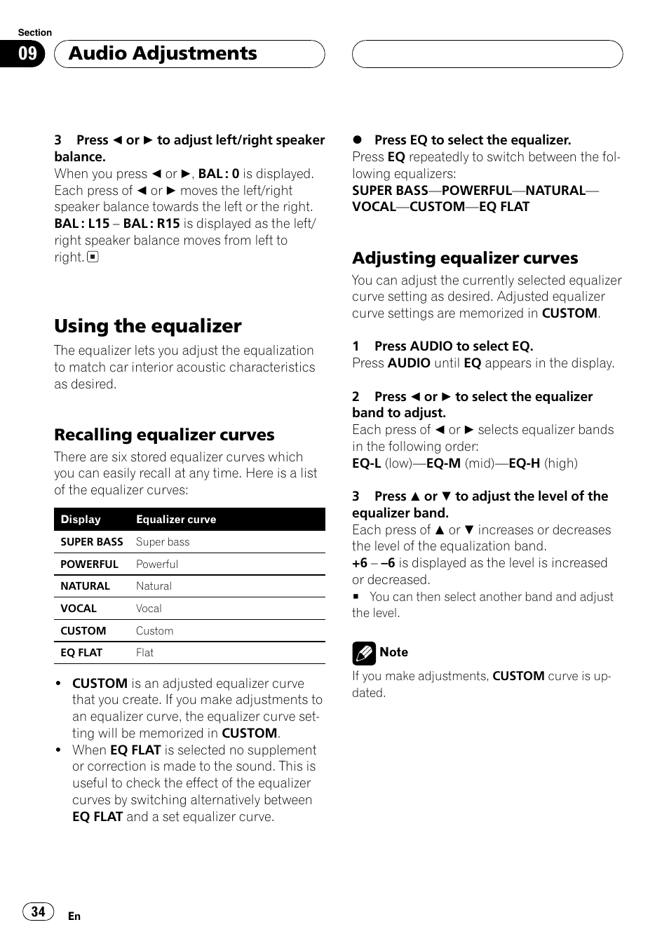 Using the equalizer 34, Recalling equalizer curves 34, Adjusting equalizer curves 34 | Using the equalizer, Audio adjustments, Recalling equalizer curves, Adjusting equalizer curves | Pioneer DEH-P4800MP User Manual | Page 34 / 104