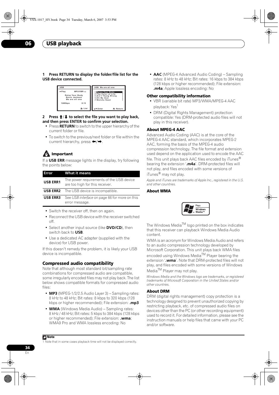 Compressed audio compatibility, Usb playback 06 | Pioneer VSX-1017AV-K User Manual | Page 34 / 72