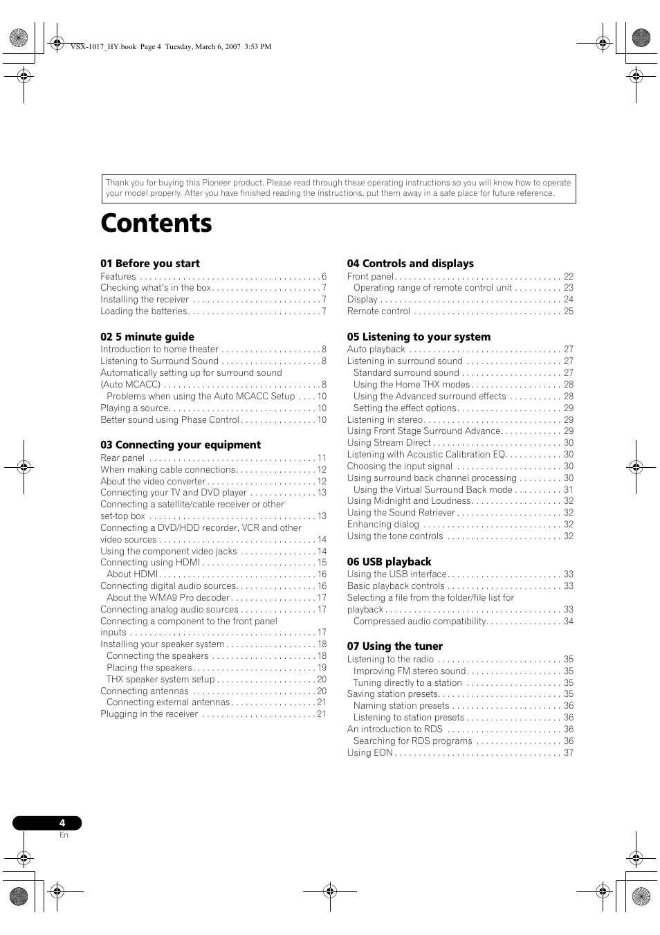 Pioneer VSX-1017AV-K User Manual | Page 4 / 72