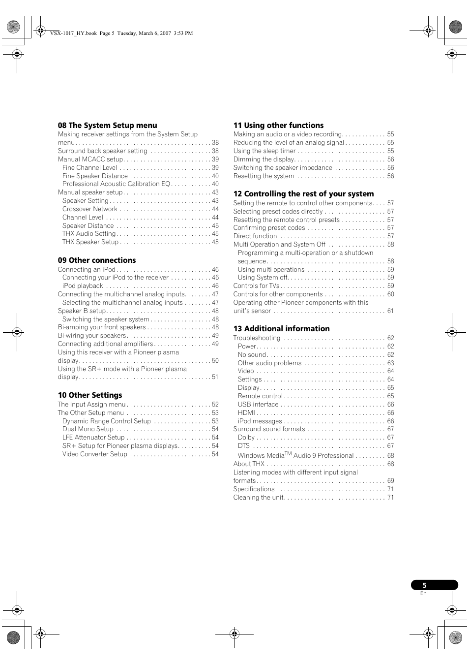 Pioneer VSX-1017AV-K User Manual | Page 5 / 72