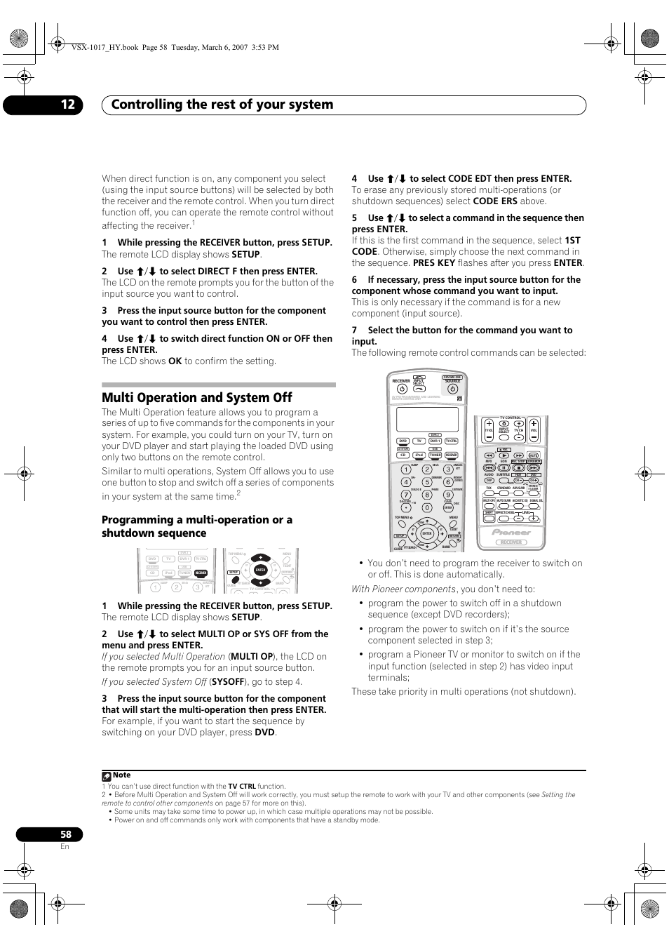 Multi operation and system off, Controlling the rest of your system 12 | Pioneer VSX-1017AV-K User Manual | Page 58 / 72