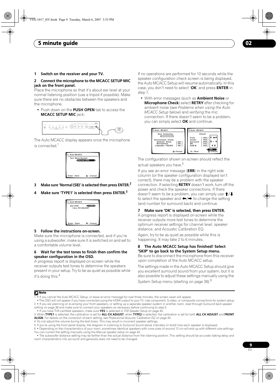 5 minute guide 02 | Pioneer VSX-1017AV-K User Manual | Page 9 / 72