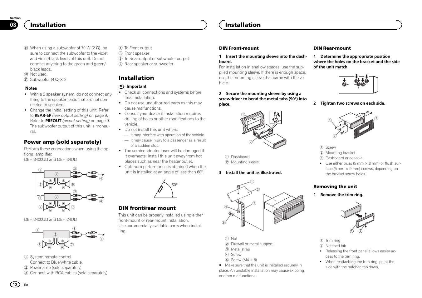 Installation | Pioneer DEH-3400UB User Manual | Page 12 / 56