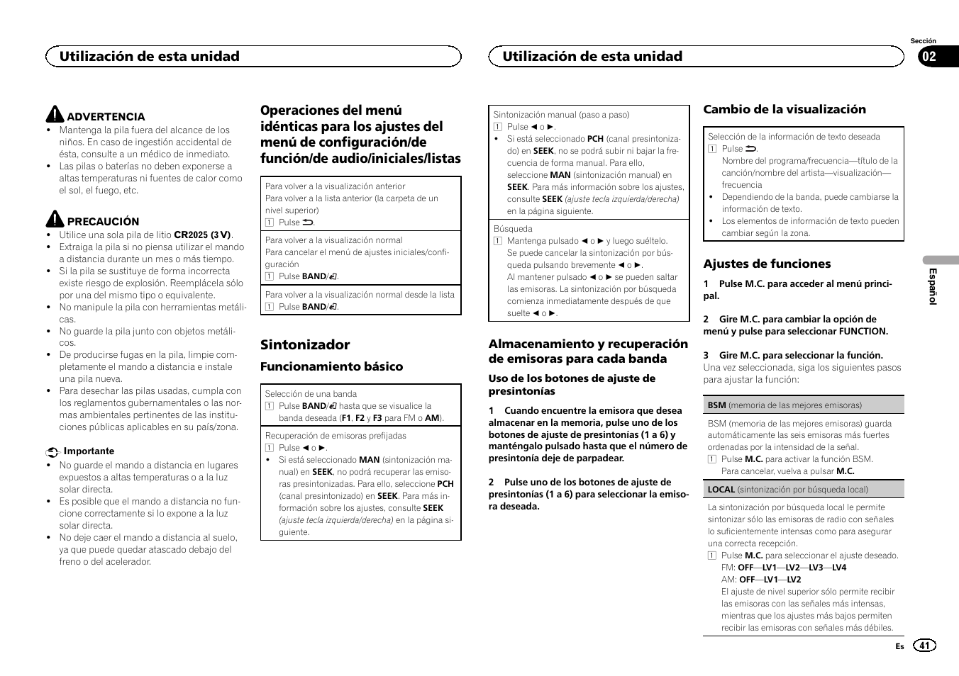 Sintonizador, Utilización de esta unidad | Pioneer DEH-3400UB User Manual | Page 41 / 56