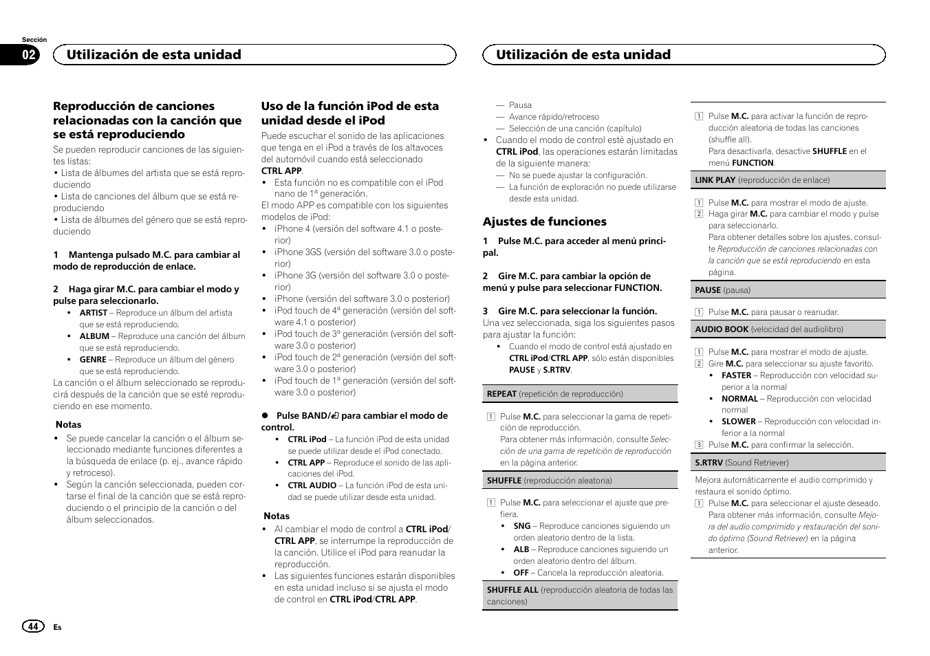 Uso de la, Utilización de esta unidad | Pioneer DEH-3400UB User Manual | Page 44 / 56