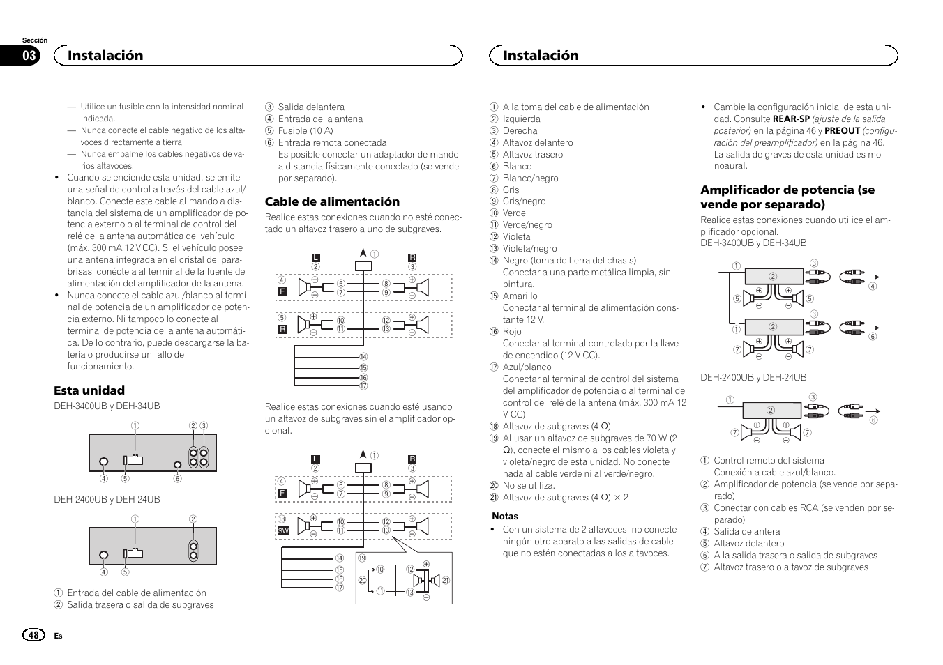 Instalación | Pioneer DEH-3400UB User Manual | Page 48 / 56