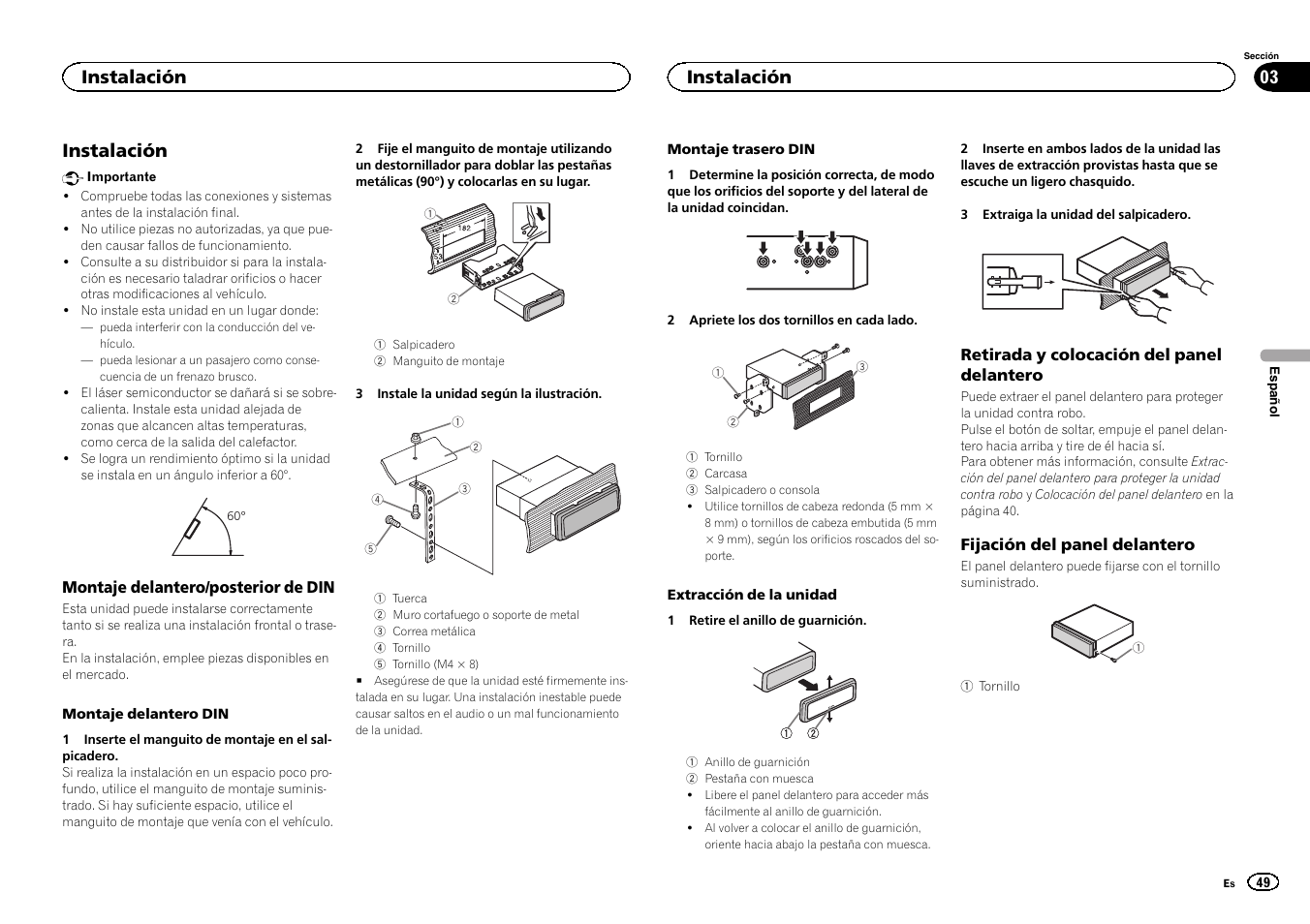 Instalación | Pioneer DEH-3400UB User Manual | Page 49 / 56