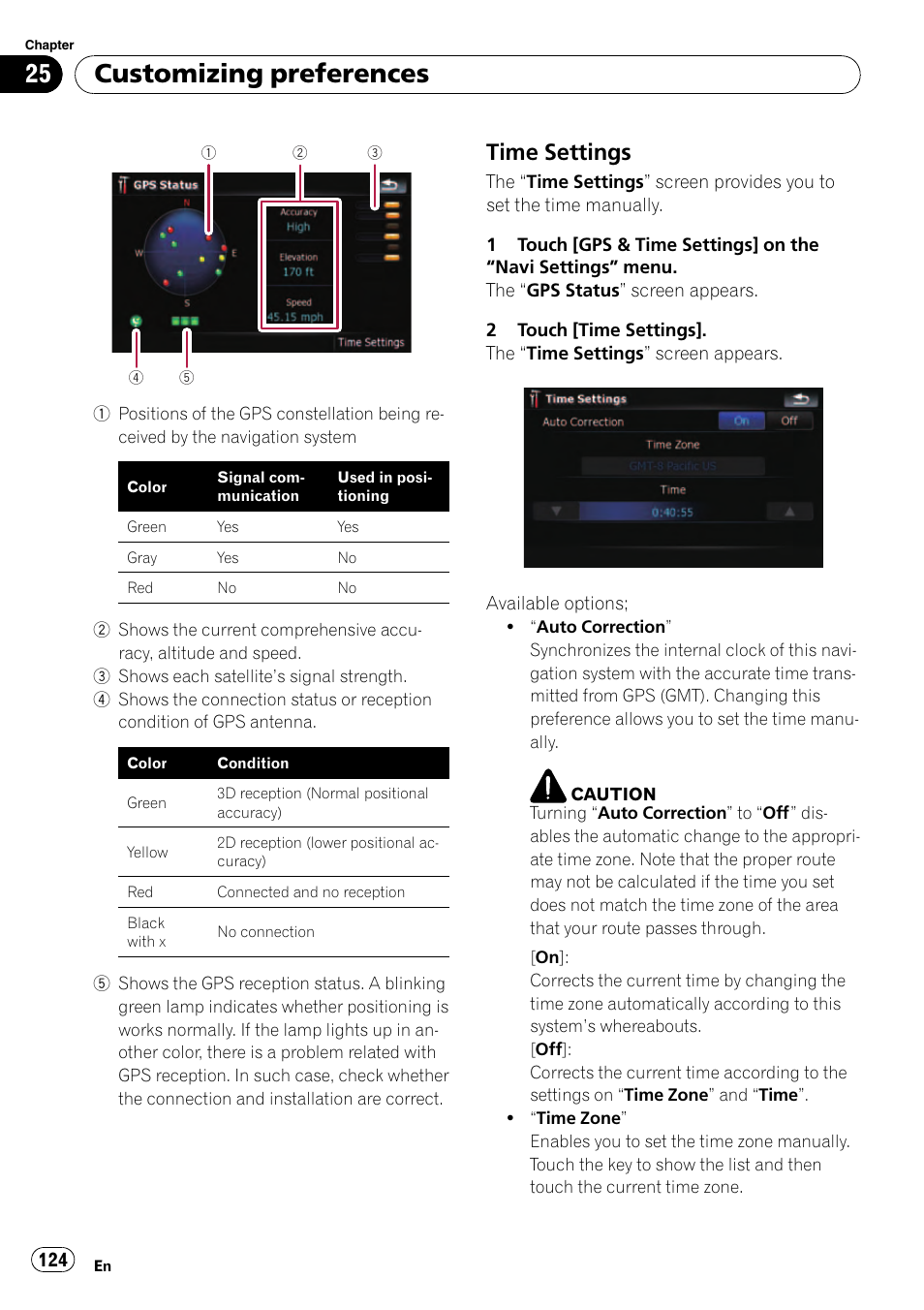 Time settings 124, Customizing preferences, Time settings | Pioneer Premier Flash Memory Multimedia AV Navigation Receiver AVIC-F90BT User Manual | Page 124 / 189