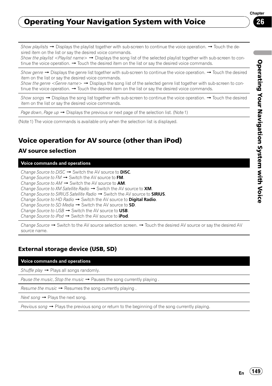 Voice operation for av source (other, Than ipod), Operating your navigation system with voice | Voice operation for av source (other than ipod) | Pioneer Premier Flash Memory Multimedia AV Navigation Receiver AVIC-F90BT User Manual | Page 149 / 189