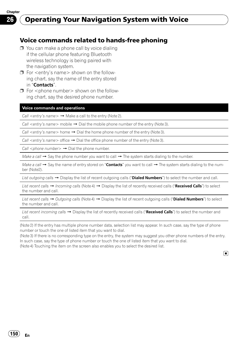 Voice commands related to hands-free, Phoning, Operating your navigation system with voice | Voice commands related to hands-free phoning | Pioneer Premier Flash Memory Multimedia AV Navigation Receiver AVIC-F90BT User Manual | Page 150 / 189