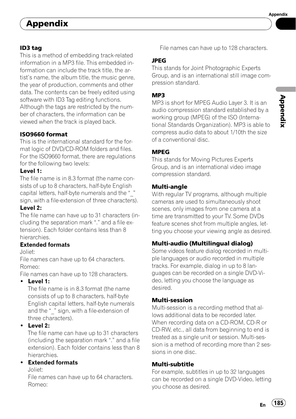 Appendix | Pioneer Premier Flash Memory Multimedia AV Navigation Receiver AVIC-F90BT User Manual | Page 185 / 189