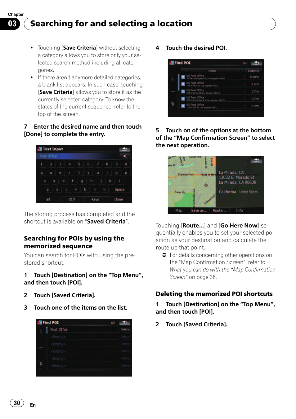 Searching for and selecting a location | Pioneer Premier Flash Memory Multimedia AV Navigation Receiver AVIC-F90BT User Manual | Page 30 / 189