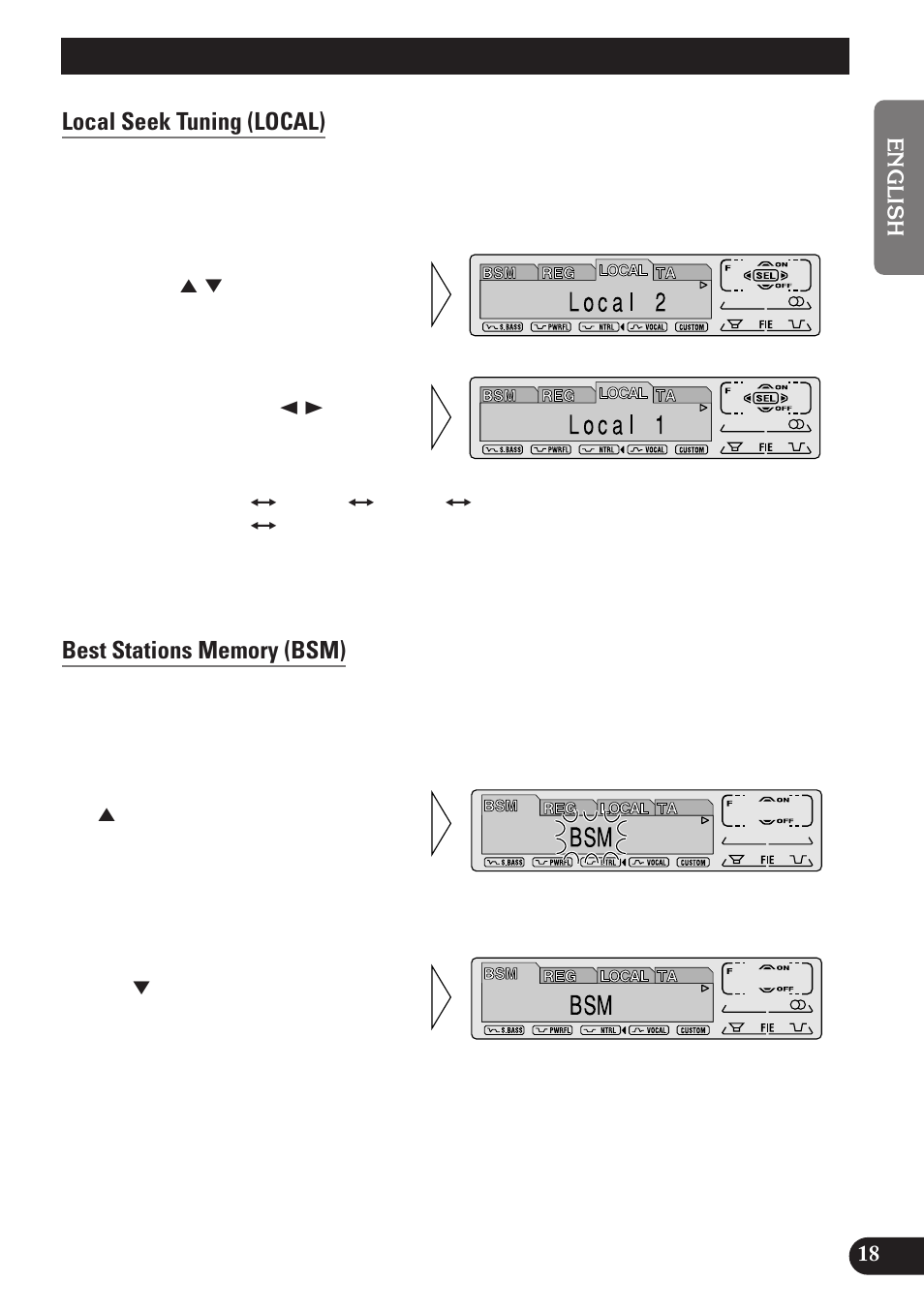 Tuner operation, Local seek tuning (local), Best stations memory (bsm) | Pioneer DEH-P6100R User Manual | Page 19 / 124