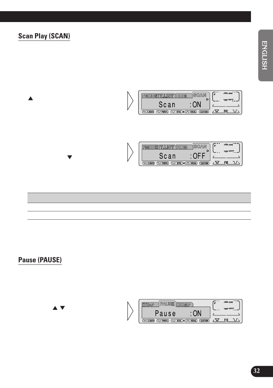 A title (english), Scan play (scan), Pause (pause) | Pioneer DEH-P6100R User Manual | Page 33 / 124