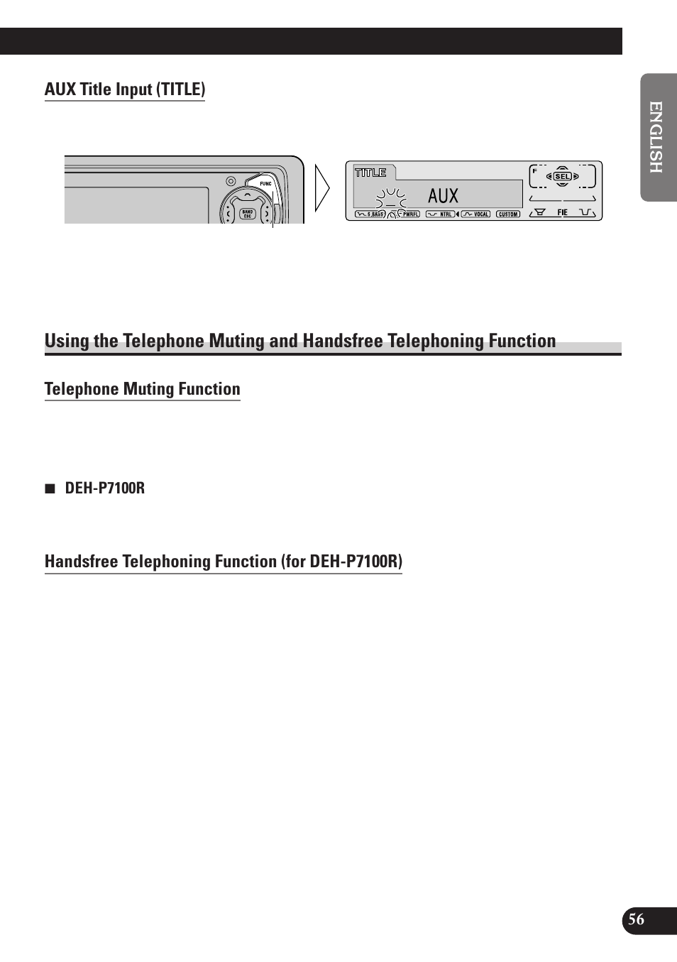 Using the telephone muting and handsfree, Telephoning function, Telephone muting function | Handsfree telephoning function, A title (english) | Pioneer DEH-P6100R User Manual | Page 57 / 124