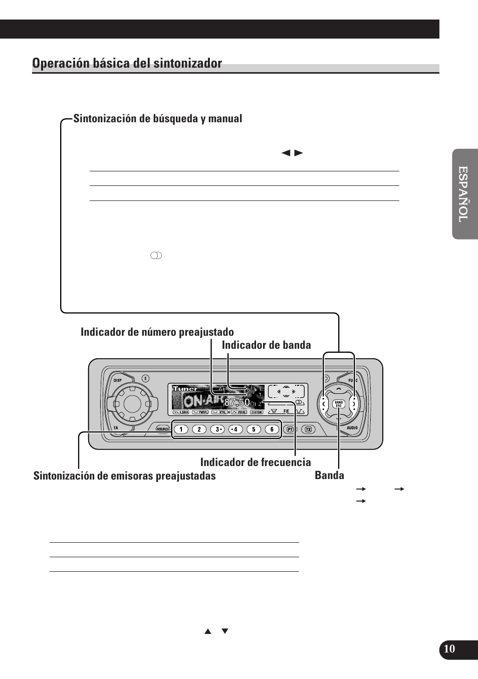 Operación básica del sintonizador, Sintonización de búsqueda y manual, Sintonización de emisoras preajustadas | Banda | Pioneer DEH-P6100R User Manual | Page 71 / 124