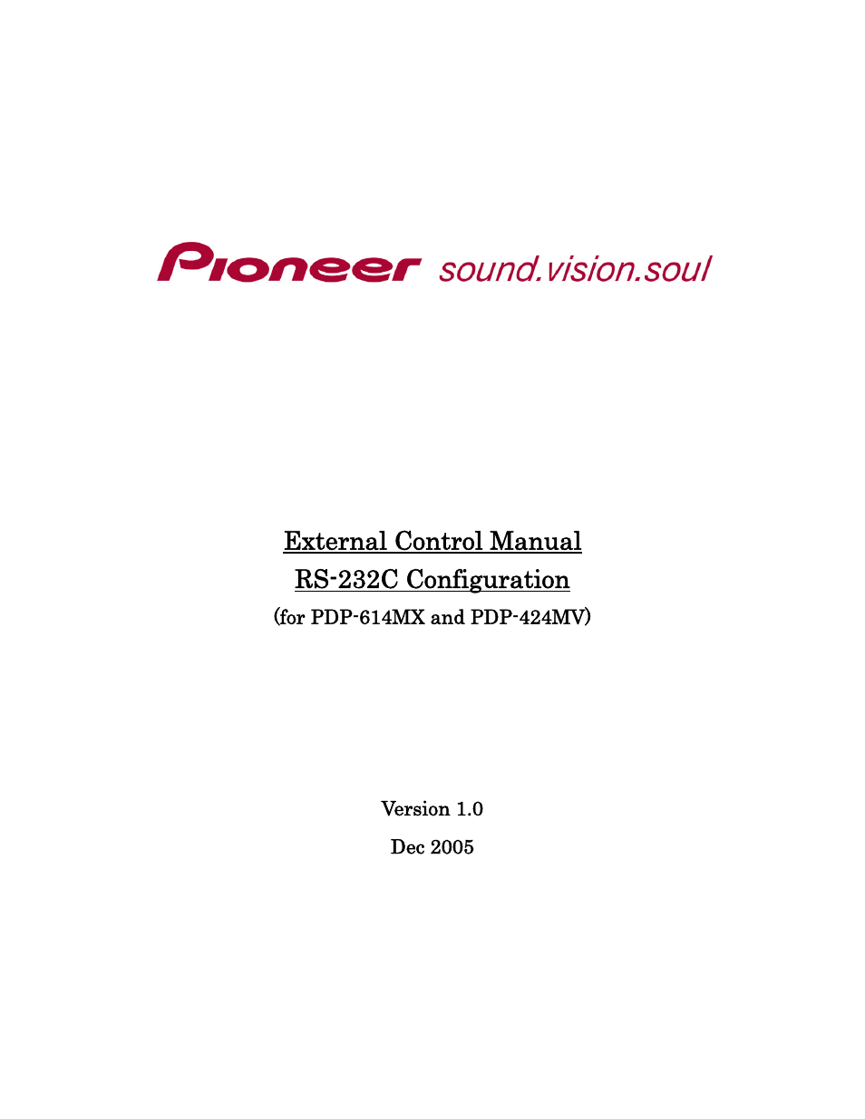 Pioneer PDP-614MX External Control Manual RS-232C User Manual | 60 pages