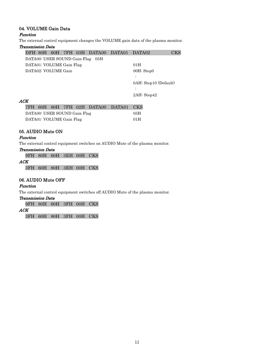 Pdp-614mx external control manual | Pioneer PDP-614MX External Control Manual RS-232C User Manual | Page 11 / 60