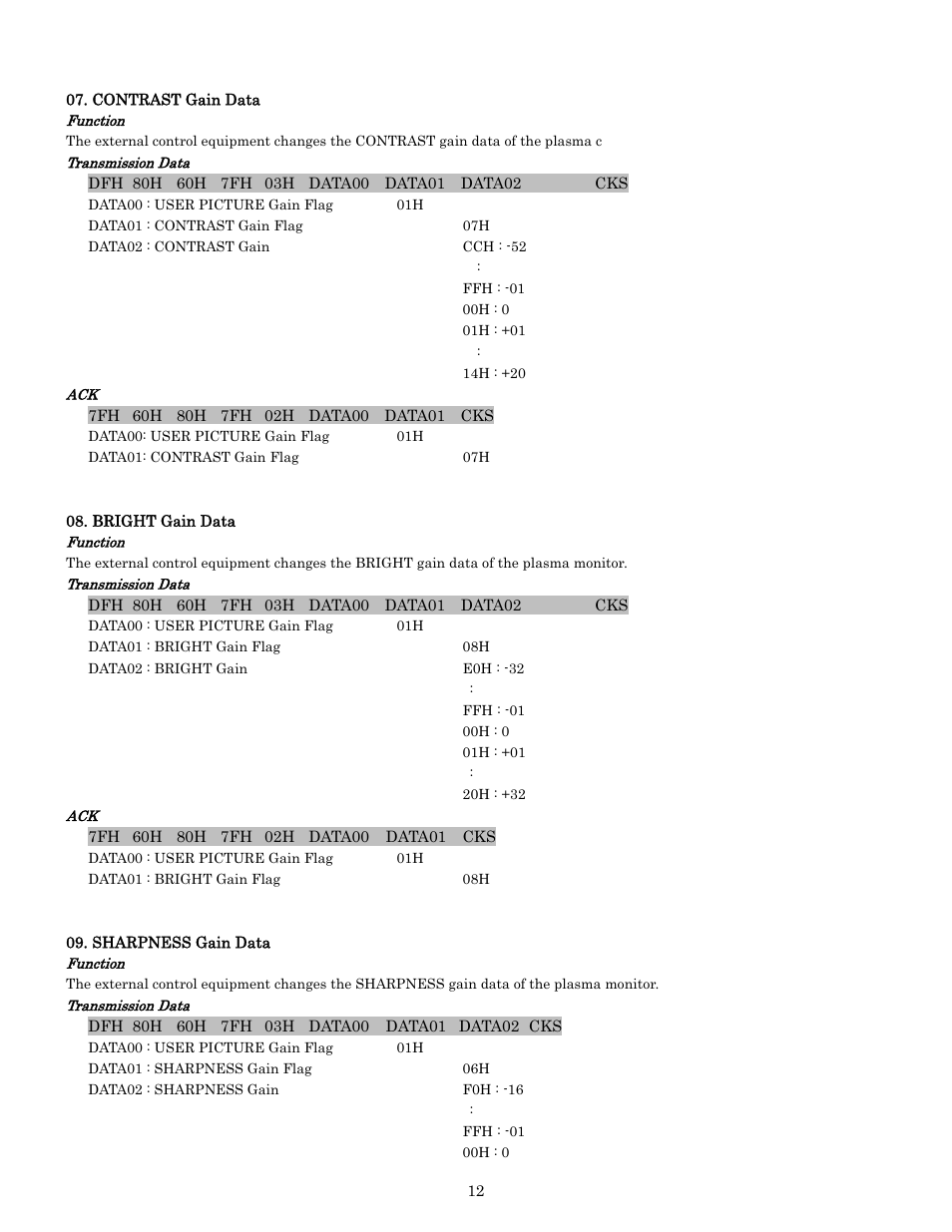 Pdp-614mx external control manual | Pioneer PDP-614MX External Control Manual RS-232C User Manual | Page 12 / 60