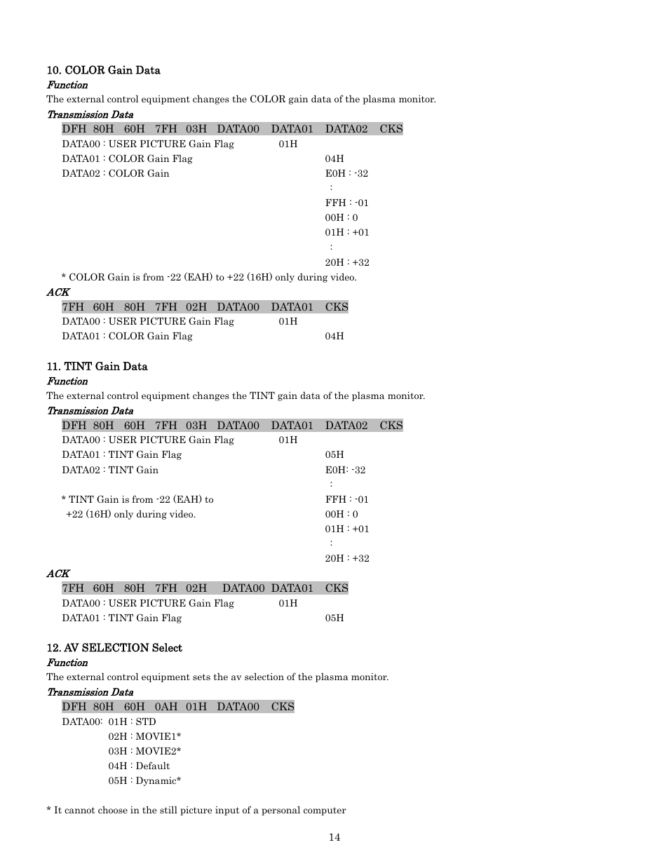 Pdp-614mx external control manual | Pioneer PDP-614MX External Control Manual RS-232C User Manual | Page 14 / 60