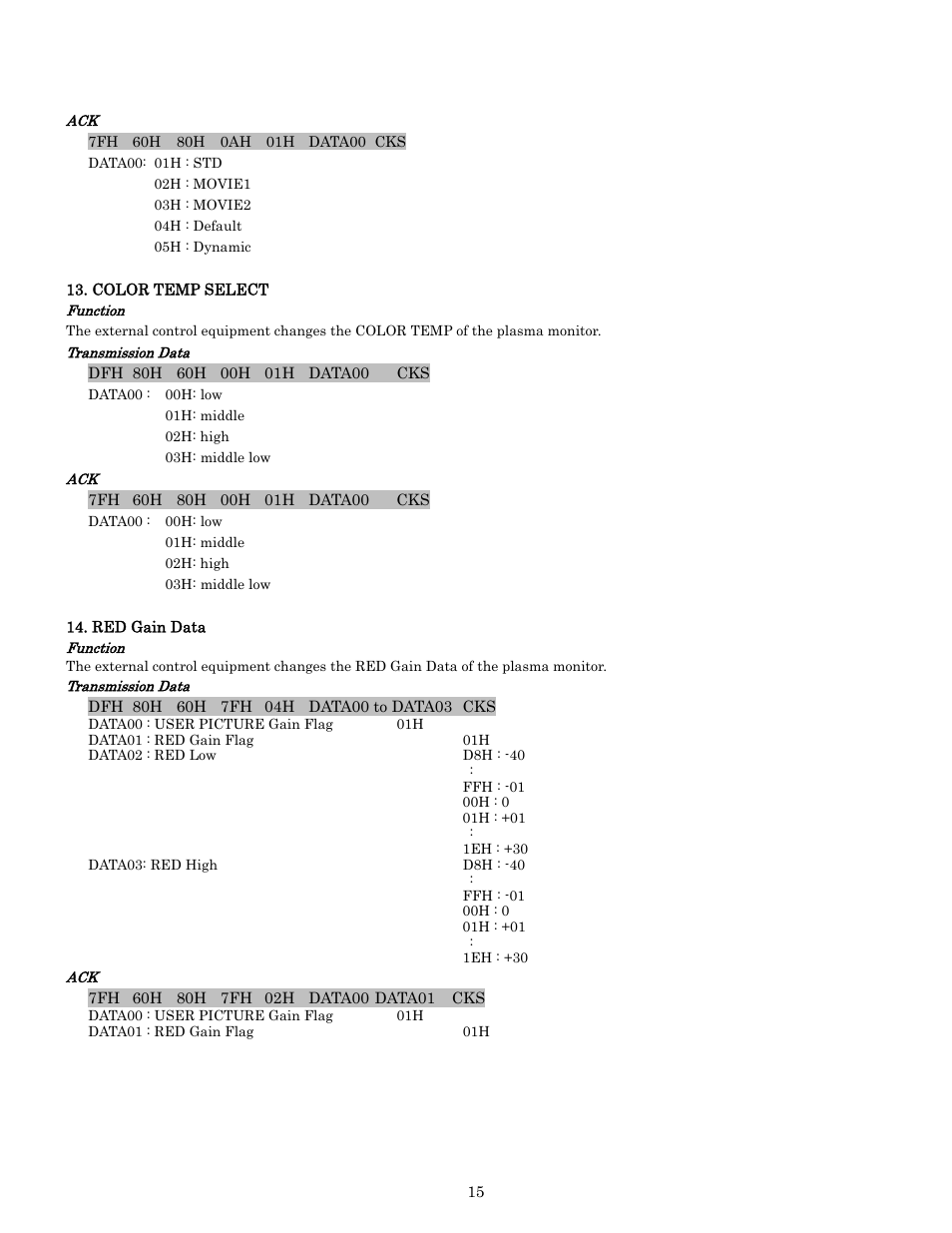 Pdp-614mx external control manual | Pioneer PDP-614MX External Control Manual RS-232C User Manual | Page 15 / 60