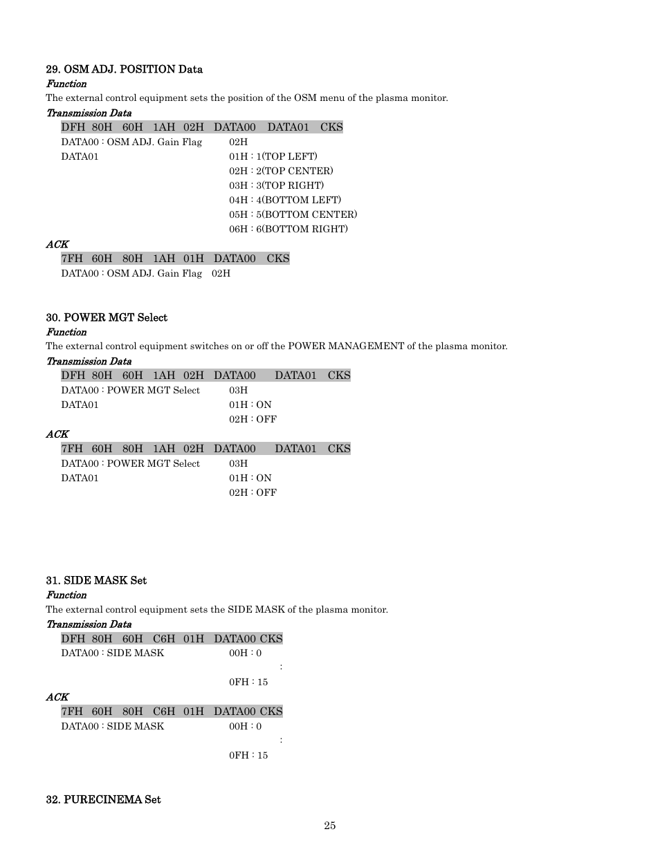 Pdp-614mx external control manual | Pioneer PDP-614MX External Control Manual RS-232C User Manual | Page 25 / 60