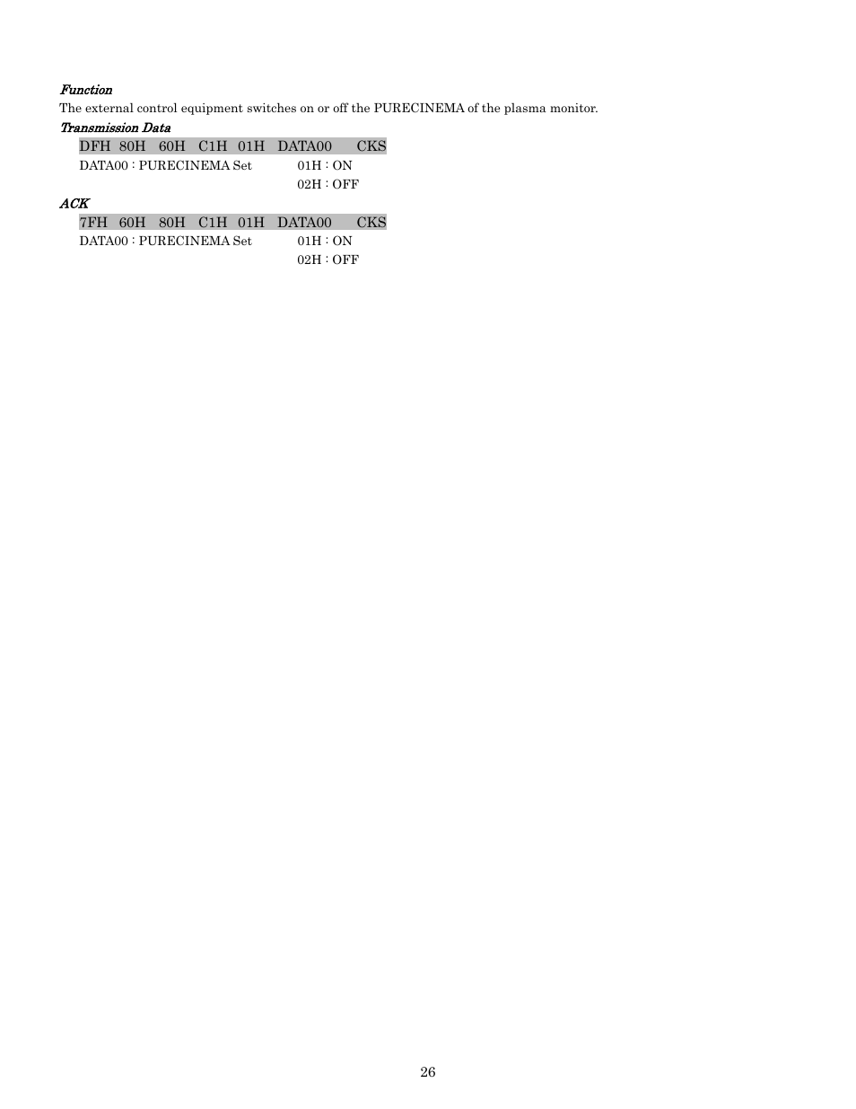 Pdp-614mx external control manual | Pioneer PDP-614MX External Control Manual RS-232C User Manual | Page 26 / 60