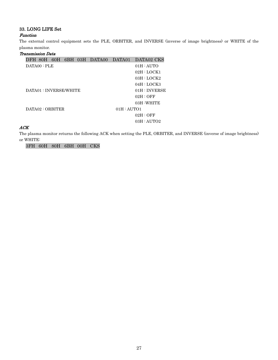 Pdp-614mx external control manual | Pioneer PDP-614MX External Control Manual RS-232C User Manual | Page 27 / 60