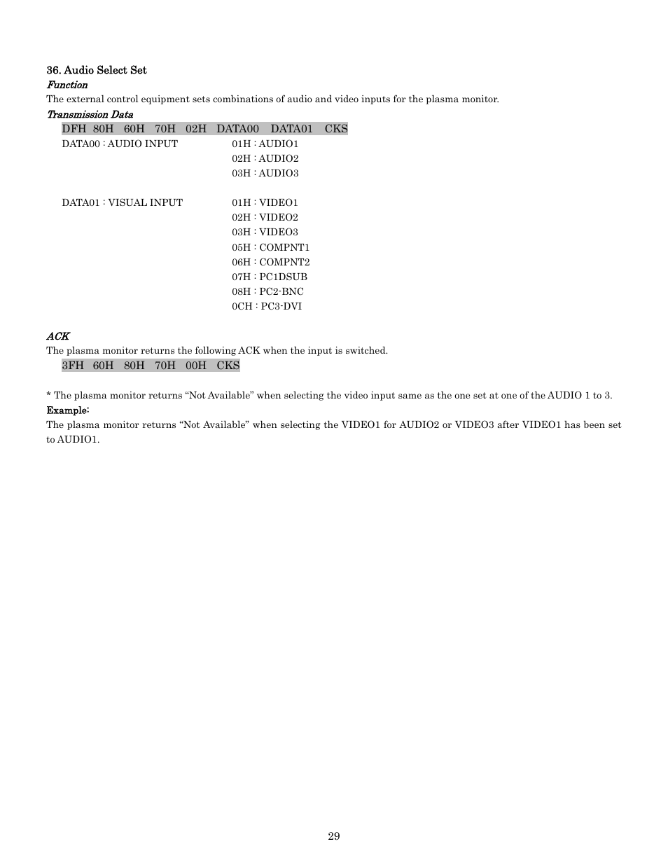 Pdp-614mx external control manual | Pioneer PDP-614MX External Control Manual RS-232C User Manual | Page 29 / 60