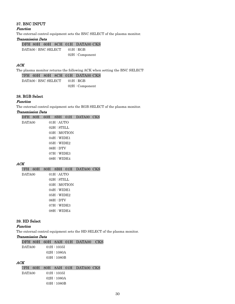 Pdp-614mx external control manual | Pioneer PDP-614MX External Control Manual RS-232C User Manual | Page 30 / 60