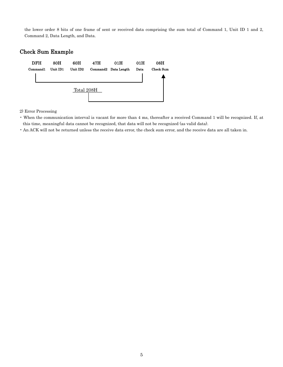 Pdp-614mx external control manual, Check sum example | Pioneer PDP-614MX External Control Manual RS-232C User Manual | Page 5 / 60