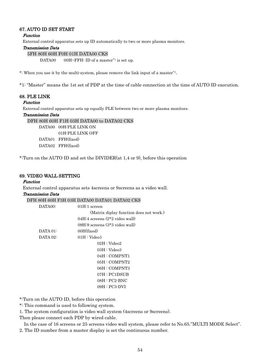 Auto id set start, Pdp-614mx external control manual | Pioneer PDP-614MX External Control Manual RS-232C User Manual | Page 54 / 60