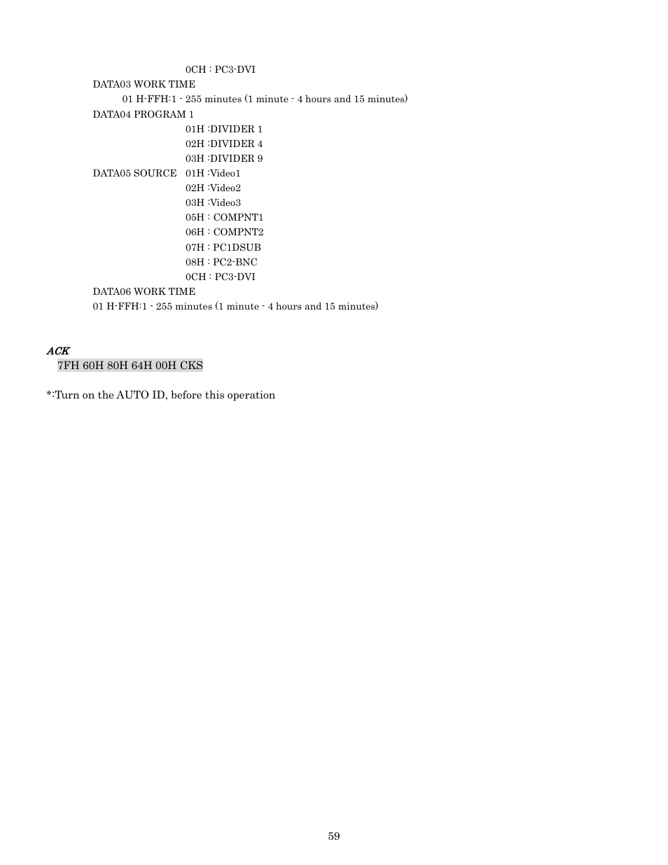 Pdp-614mx external control manual | Pioneer PDP-614MX External Control Manual RS-232C User Manual | Page 59 / 60