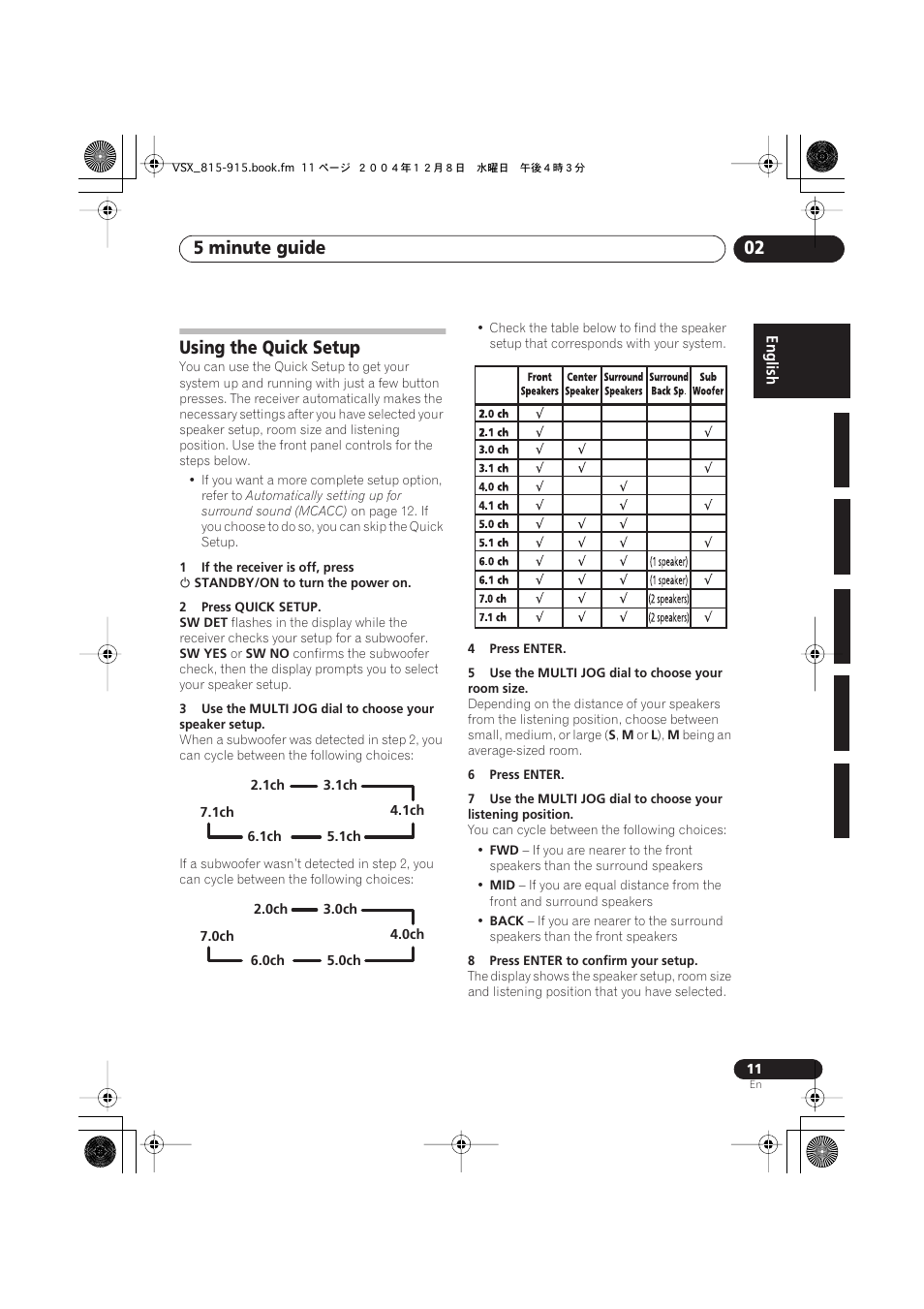 Using the quick setup, 5 minute guide 02 | Pioneer 915 User Manual | Page 11 / 76