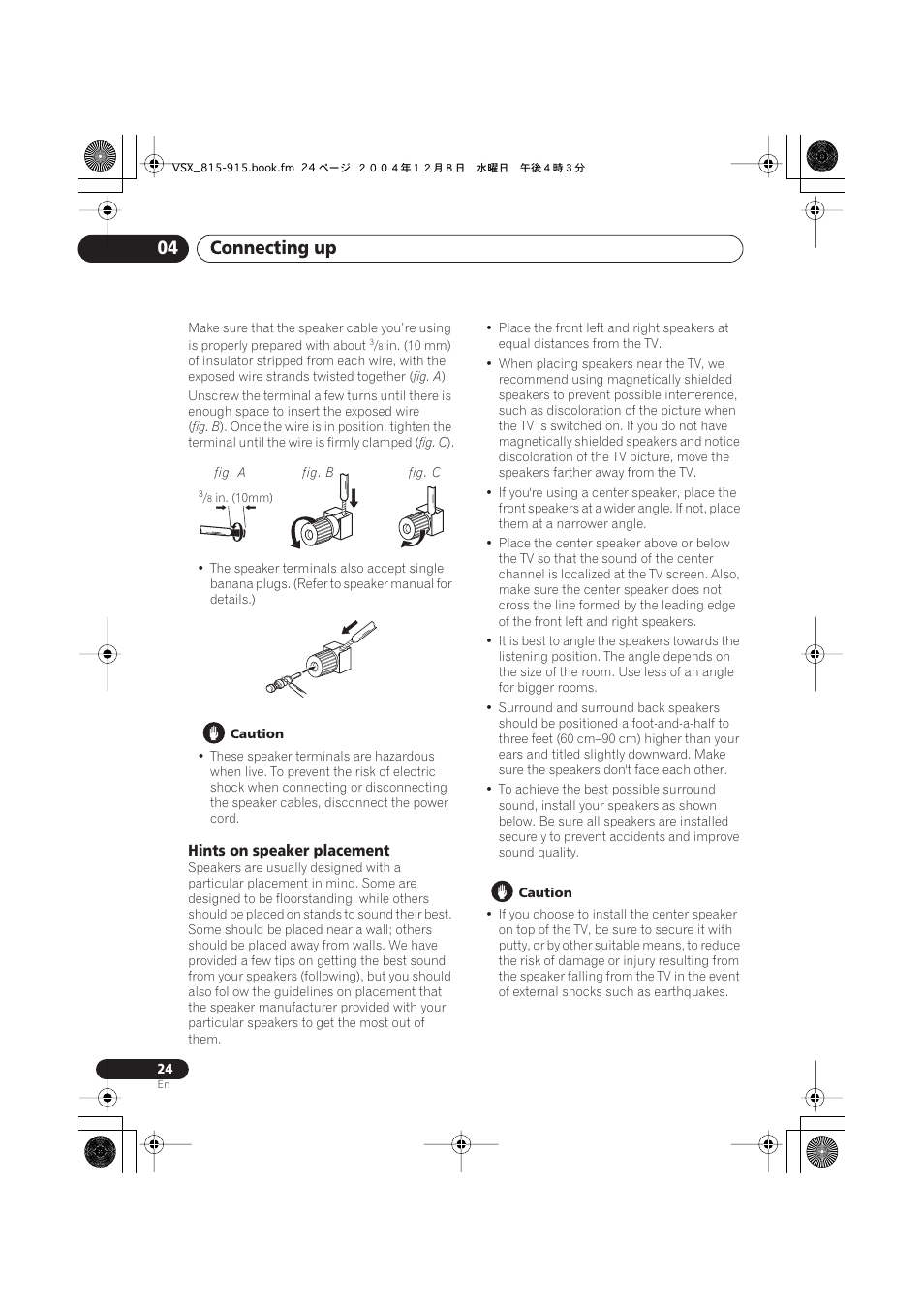 Hints on speaker placement, Connecting up 04 | Pioneer 915 User Manual | Page 24 / 76