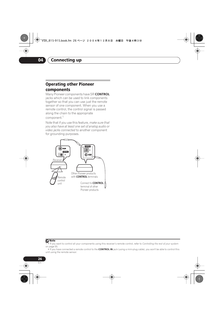 Operating other pioneer components, Connecting up 04 | Pioneer 915 User Manual | Page 26 / 76