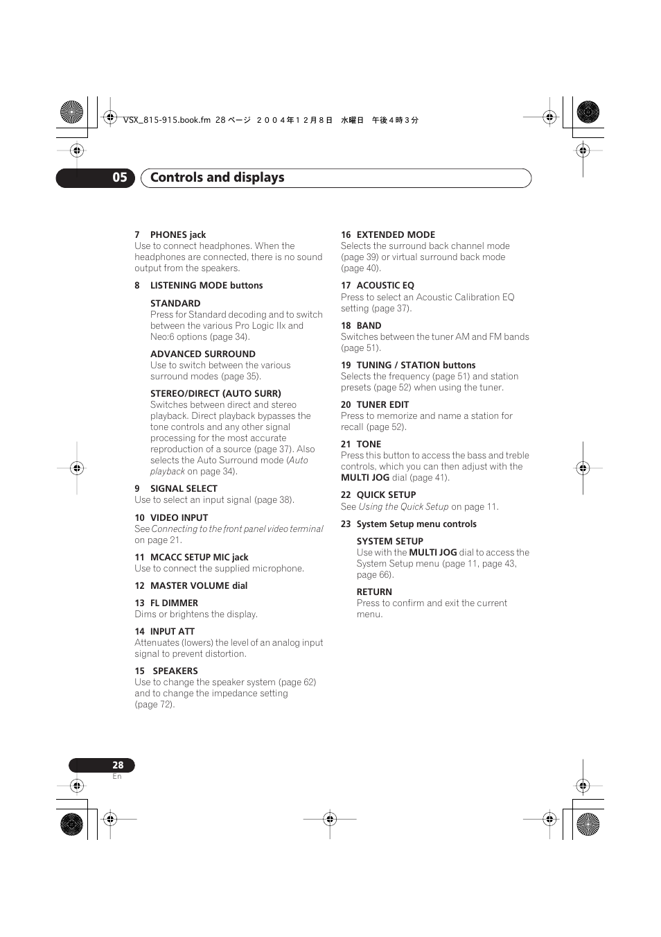 Controls and displays 05 | Pioneer 915 User Manual | Page 28 / 76