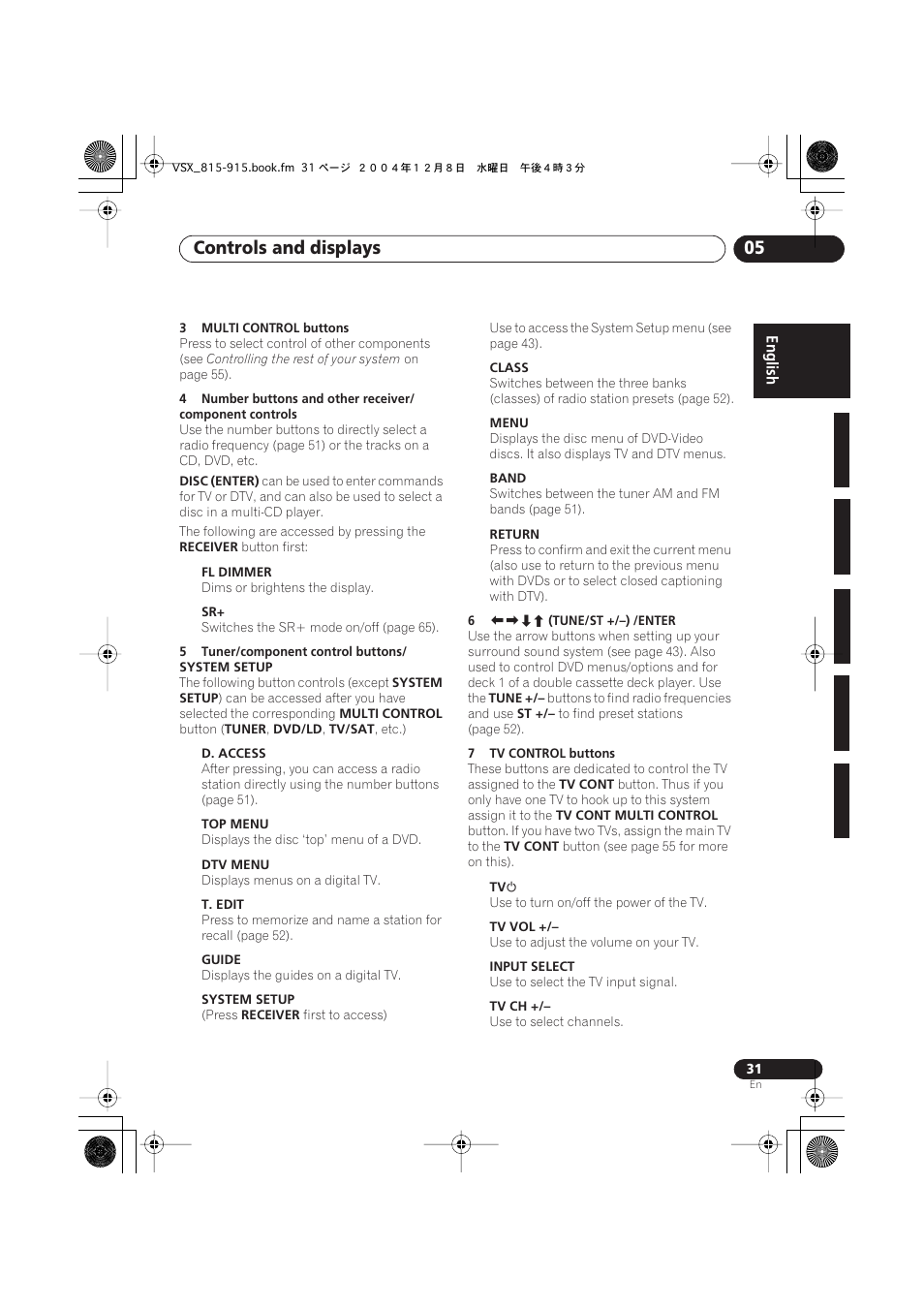 Controls and displays 05 | Pioneer 915 User Manual | Page 31 / 76