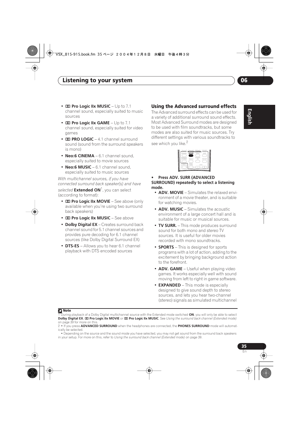 Using the advanced surround effects, Listening to your system 06 | Pioneer 915 User Manual | Page 35 / 76