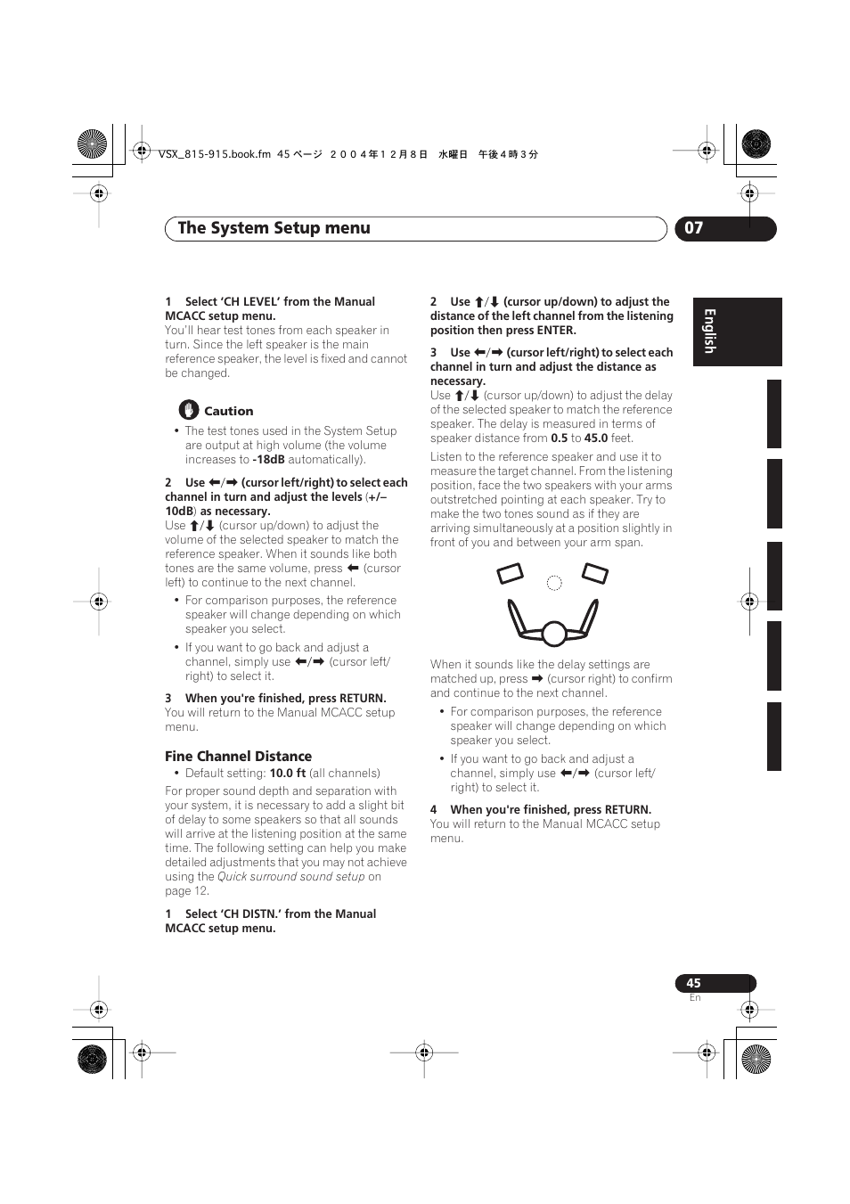 Fine channel distance, The system setup menu 07 | Pioneer 915 User Manual | Page 45 / 76